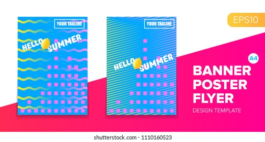 Vector electronic music summer party poster background. club party flyer or creative banner with abstract waves and fresh lemon. Hello summer party design template