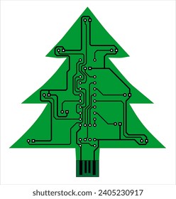 Vector electronic new year printed circuit board. 
Pcb christmas tree of a digital electronic device. Technical draft
with conductors.