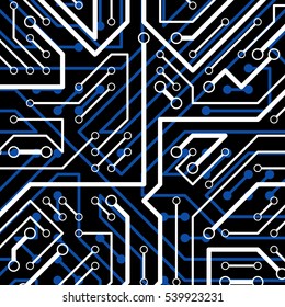 Vector electronic pattern with microchip scheme, luminescent circuit board, high tech futuristic background. Digital connections