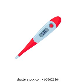 Vector electronic thermometer realistic. Illustration isolated on a white background. Cold and flu treatment concept, medicine and drugs. Realistic illness therapy tools