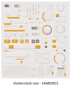 Vector electronic User interface design elements set - control switches, sliders, knobs, buttons and keyboards