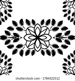 Vector elegan ornate tile seamless pattern. White and black background Retro hindu monochrome motif