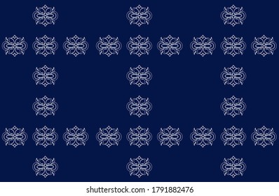 Tela vectorial elegante ornamenta un patrón impecable. Ornamento blanco sobre fondo azul elegante de lujo Motivo monocromo hindú retro