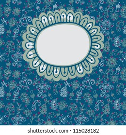 Vector elegance invitation card with flowers. Texture behind the circle panel is complete and seamless