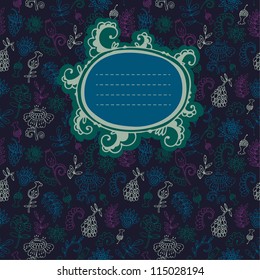 Vector elegance invitation card with flowers. Texture behind the circle panel is complete and seamless