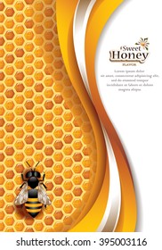 Vector Elegant Abstract Honey Background with Honeycomb, Working Bee and Space for Text