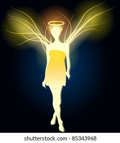 Vector elegant, abstract illustration of angel made of light