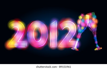 Vector elegant, abstract New Year's illustration with champagne glasses made of light
