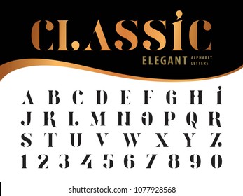 Vector of Elegant Alphabet Letters and numbers, Stencil Serif Style fonts, Vintage and retro typography, Condensed Letters set for Contemporary, Classical, Superior, Honor, Antique,