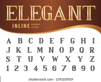 Vector of Elegant Alphabet Letters and numbers, Serif Inline fonts, Vintage and retro typography, Bold Serif Letters set for Contemporary, Classical, Superior, Honor, Antique,