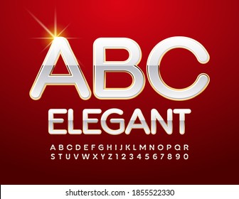 Vector Elegant Alphabet. Shiny White and Gold Font. Stylish elite Letters and Numbers set