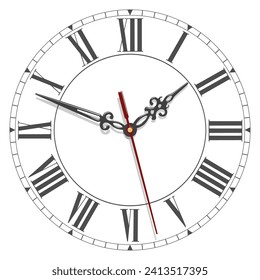 Vector elegante dial antiguo con números romanos y manos rizadas