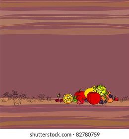 vector elegant autumn illustrated background with fruits and vegetables