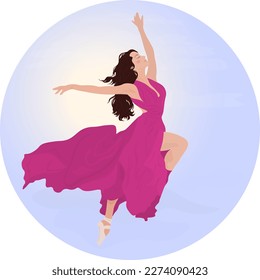 Vector elegant ballerina in a pink dress dancing pointe. Ballet dancer illustration