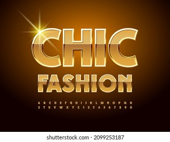 Vector elegant banner Chic Fashion. Textured Gold Font. Modern stylish Alphabet Letters and Numbers set