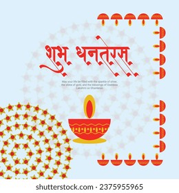 Vector elegant banner design of indian festival happy dhanteras template in hindi text 