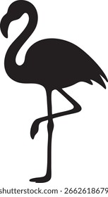 Vector Elegant Black Flamingo with Curved Neck on White Background in Flat Style