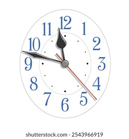 Vector elegant black oval clock dial with second hand placed on white background