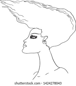 vector elegant black white image of a girl's head with beautiful hair