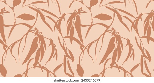 Vector Elegant Botanical Seamless Pattern. Bamboo Leaves and Branches Motifs Background Texture. Minimal Garden Ornament Vintage Backdrop Illustration for fabric, textile, wedding invitations design.