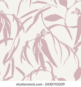 Vector Elegant Botanical Seamless Pattern. Bamboo Leaves and Branches Motifs Background Texture. Minimal Garden Ornament Vintage Backdrop Illustration for fabric, textile, wedding invitations design.