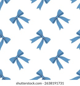 Vector elegant bowknot illustration. Blue seamless coquette pattern for parties and valentine. Bow background.