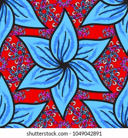 Vector. Elegant, bright and seamless blue, gray and red flower pattern design. It can be used on mug prints, baby apparels, wallpaper, wrapping boxes etc.