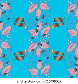 Vector. Elegant, bright and seamless blue, beige and purple flower pattern design. It can be used on mug prints, baby apparels, wallpaper, wrapping boxes etc.