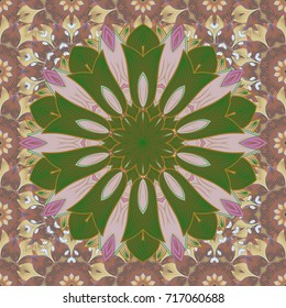 Vector. Elegant, bright and seamless green, brown and neutral flower pattern design. It can be used on mug prints, baby apparels, wallpaper, wrapping boxes etc.