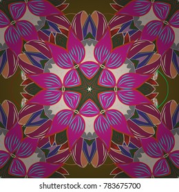 Vector. Elegant, bright and seamless magenta, purple and brown flower pattern design. It can be used on mug prints, baby apparels, wallpaper, wrapping boxes etc.