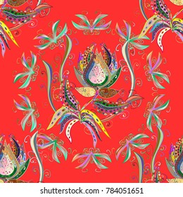 Vector. Elegant, bright and seamless red, green and neutral flower pattern design. It can be used on mug prints, baby apparels, wallpaper, wrapping boxes etc.