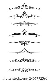 conjunto de elementos ornamentales decorativos calligráficos de estilo vectorial, diseño de conjuntos de divisores decorativos florales