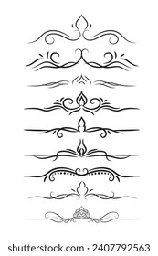 vector elegant calligraphic decorative ornamental element set, floral decorative dividers set design