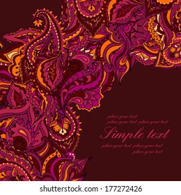 Vector elegant card with Indian paisley pattern.  Use for advertising, packaging, ads, postcards, invitation. 
