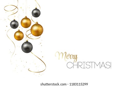 Vector elegant Christmas background with gold and black evening baubles