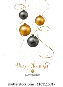 Vector elegant Christmas background with gold and black evening baubles