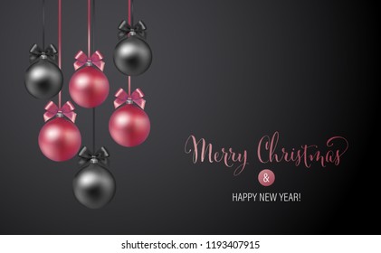Vector elegant Christmas background with pink and black evening baubles
