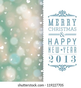 Vector elegant Christmas card with hearts and place for text.