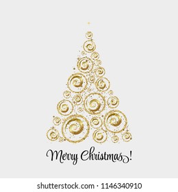 Vector elegant Christmas tree with gold evening baubles