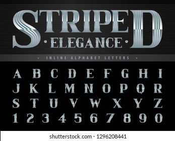 Vector of Elegant Chromium Alphabet Letters & numbers, Sharp line Stripes fonts, Vintage and retro typography, inline Letters set for Fashion,Party,Gift Ribbon, Classical,Superior,Honor,Antique,Gatsby