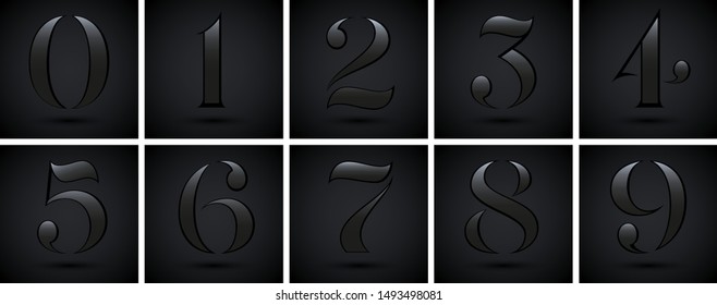 Vector elegant custom black shiny numbers on black background