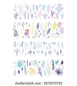 Vector elegant cute Christmas floral big collection. Feminine flower graphic design elements. Leaves, twigs and branches.