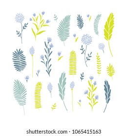 Vector elegant cute flower big collection. Feminine floral graphic design elements. Leaves and branches.