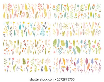 Vector elegant cute flower big collection. Feminine floral graphic design elements. Leaves and branches.
