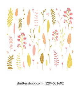 Vector elegant cute flower big collection. Feminine floral graphic design elements. Leaves and branches.