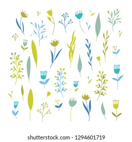 Vector elegant cute flower big collection. Feminine floral graphic design elements. Leaves and branches.