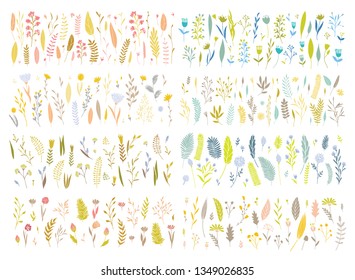 Vector elegant cute flower big collection. Feminine floral graphic design elements. Leaves and branches.