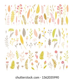 Vector elegant cute flower big collection. Feminine floral graphic design elements. Leaves and branches.