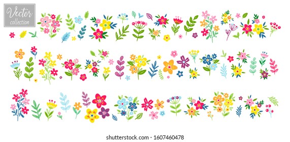 Vector elegant cute flower big collection. Feminine floral graphic design elements. Leaves and branches. Hand sketched vector vintage element.