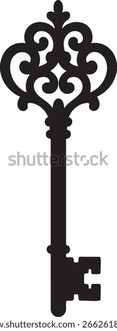 Vector Elegant Decorative Skeleton Key with Symmetrical Head and Stylized Bit

